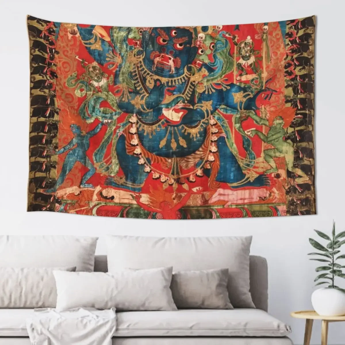 Mandala 143 Mahakala Chaturmukha Four Faced Tapestry Decoration Room Room Decorator Room Decor Tapestry