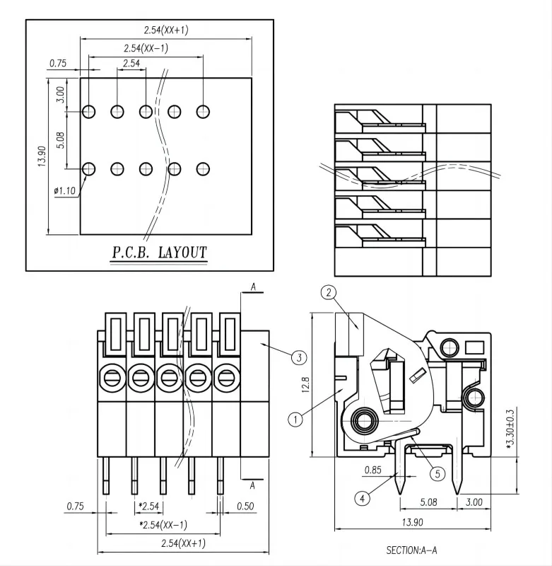 25PCS/50PCS  2.54mm Pitch  KF141R Push-in Spring Screwless Terminal Block Straight/Bent Foot 1/2/3/4/5/6/7/8/9/10P PCB Connector