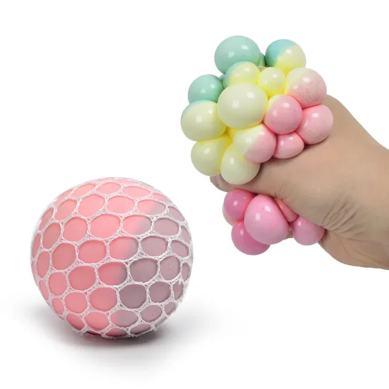 6CM Hand Squeezed Tri Color Flour Grape Tennis Ball Decompression Toy TPR Sticky Slow Rebound Adult Pressure Ball Children Gift