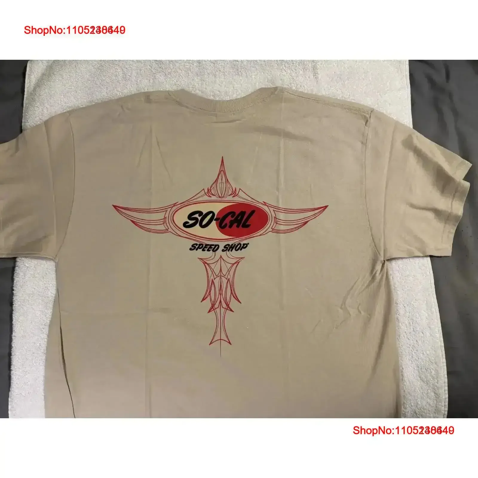 SO CAL SPEED SHOP LOGO W PINSTRIPING SHORT SLEEVE T SHIRTS IN SAND OR TAN COLOR vintage Washed Top For Everyday Wear streetwear