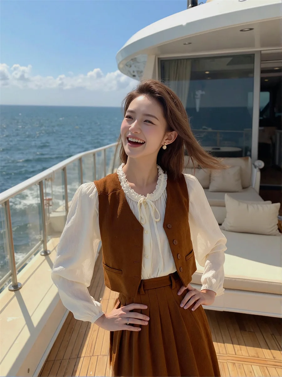 صدريات نسائية سترات نسائية شتوية على الطراز الكوري بني متعدد الجيوب للخريف بطانة داخلية سميكة من صوف امبسوول بدون أكمام دافئة #6