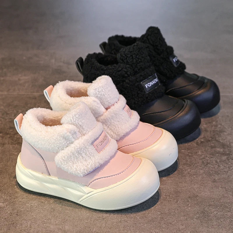 أحذية قطنية للفتيات لشتاء 2025 طراز جديد للأولاد من القطيفة عالية الجودة ونعل سميك دافئ أحذية ثلج من القطيفة بشريط فيلكرو #1