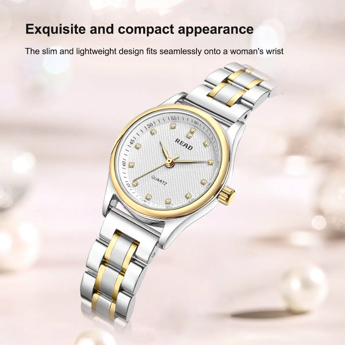 READ Ladies Analog Wristwatch | Elegant Round Case | Bicolor Metal Steel Band | Daily Waterproof Business Dress Wristwatch