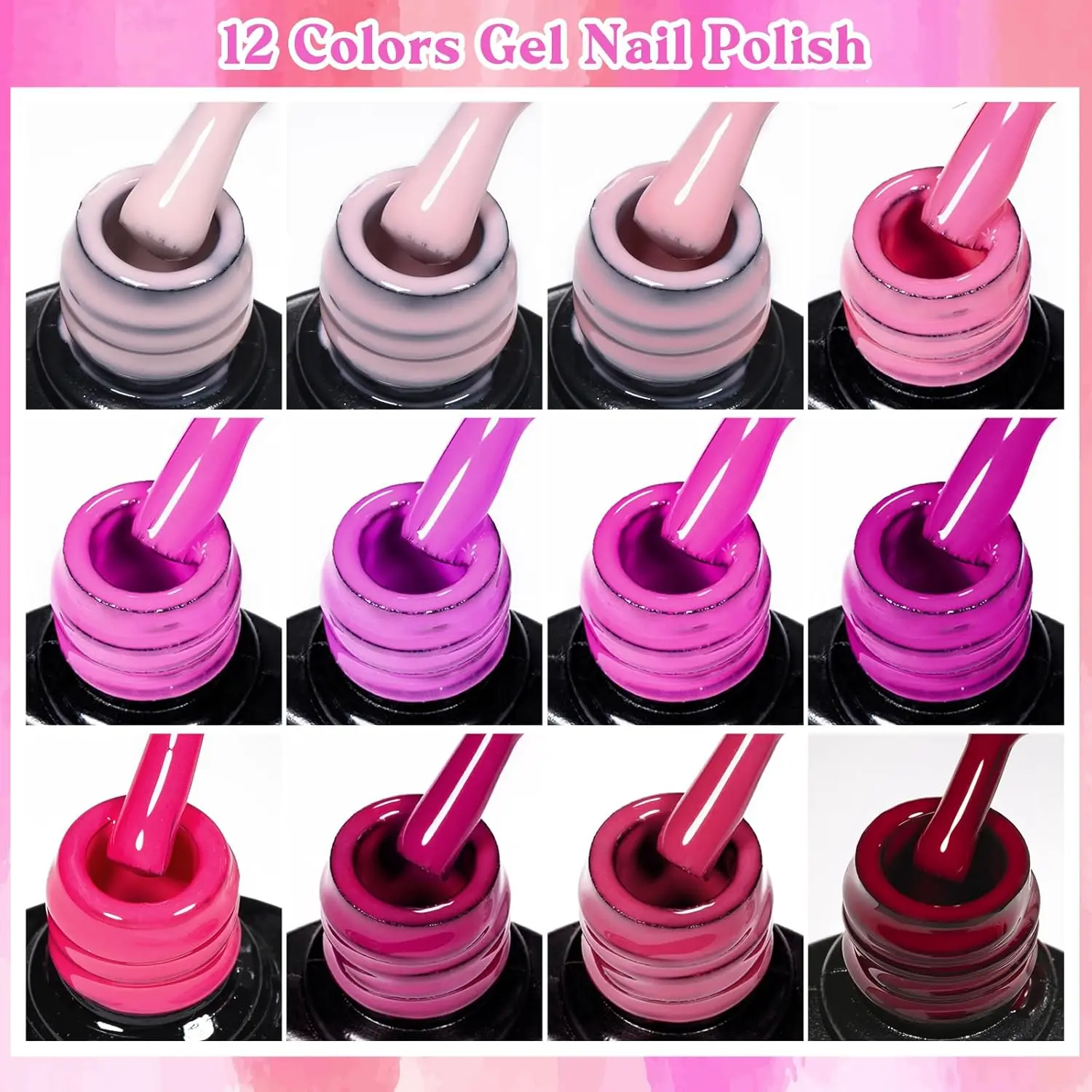12-Color Gel Nail Polish Set, Red Hot Pink Nude Gel Polish Kit with UV LED Lamp - Fall in Love Collection, Gift for Women & Girl