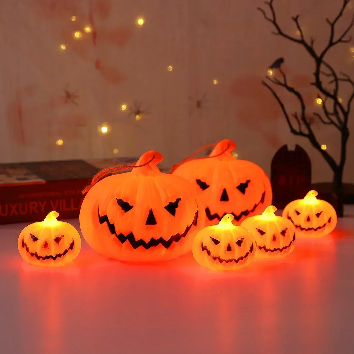 LED Pumpkin Lantern Halloween Ghost Face Christmas Gift Festival Party Atmosphere Light Glow-in-the-dark Decor Light Ornaments