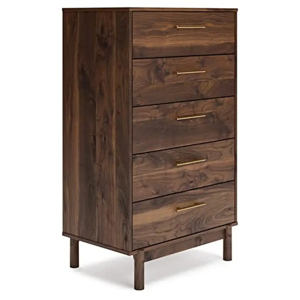 Contemporary 5 Drawer Chest Dark Brown Engineered Wood Rustic Storage Organizer