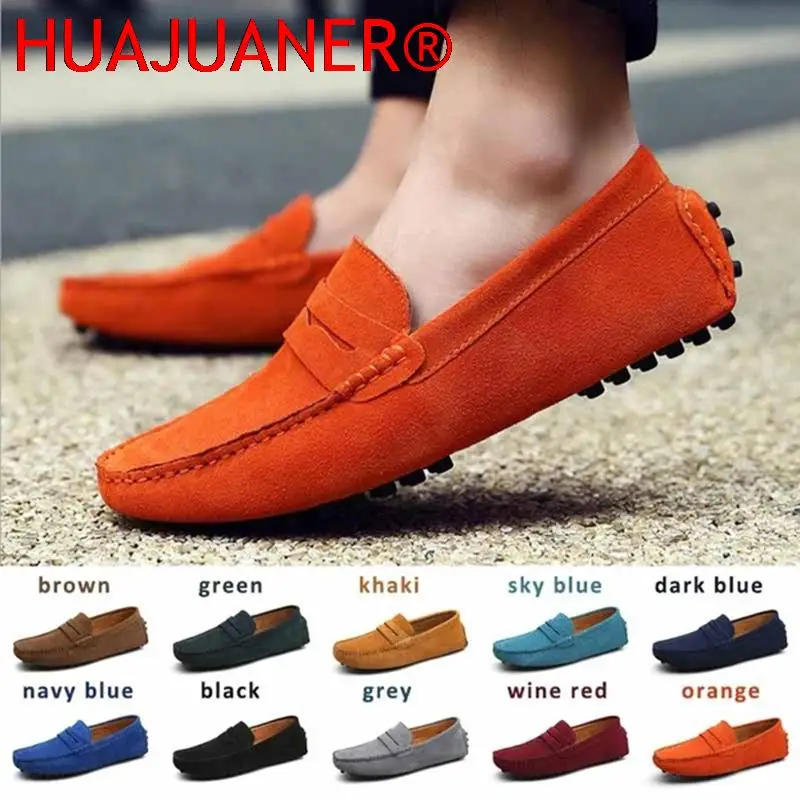 

HUAJUANER New Men Casual Shoes Fashion Men Shoes Genuine Leather Men Loafers Moccasins Slip on Men's Flats Male Driving Shoes