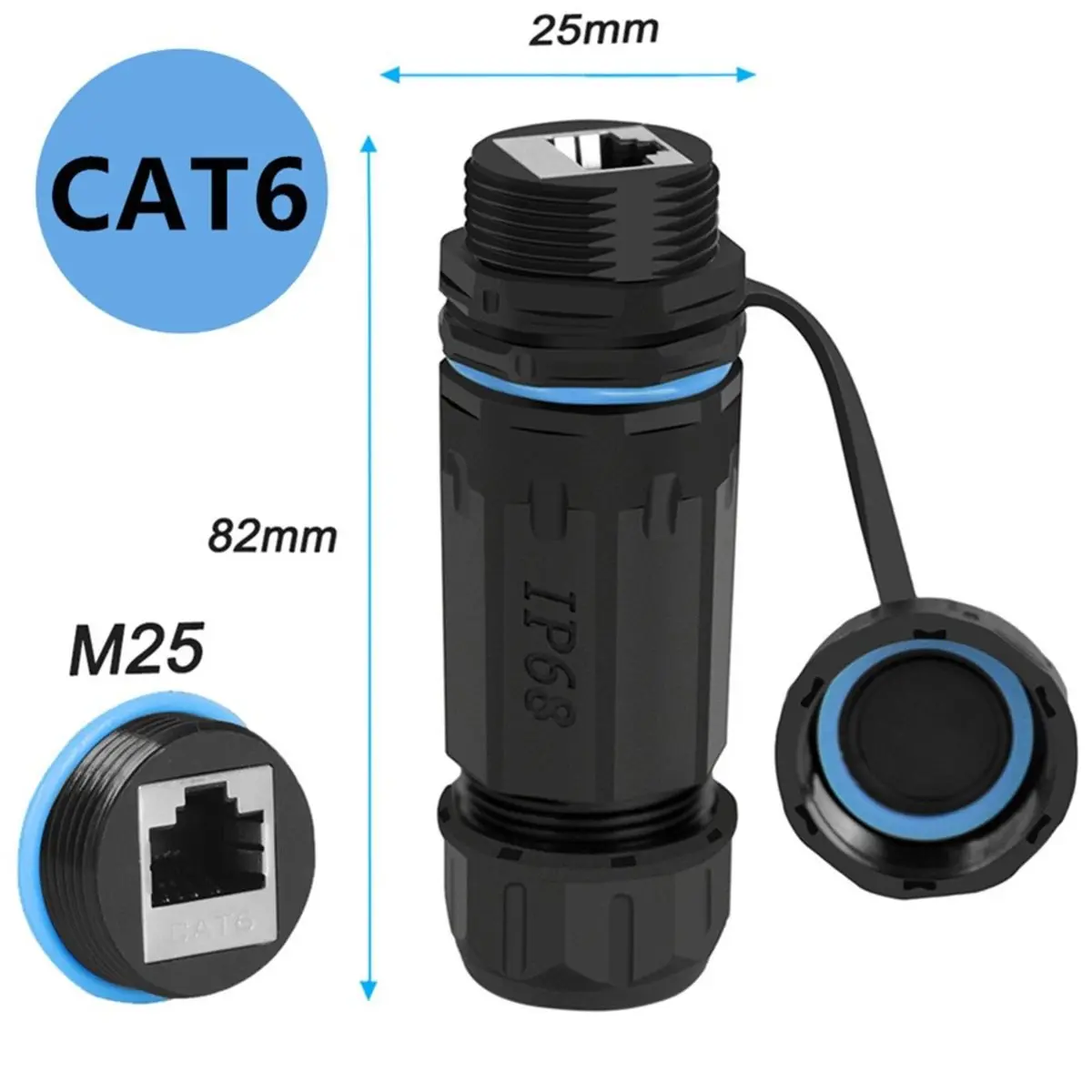 M25 RJ45 IP68 Waterproof Panel Mount Connector Female-to-Female 10Gbps Wall Mount Ethernet Coupler for Outdoor Network A