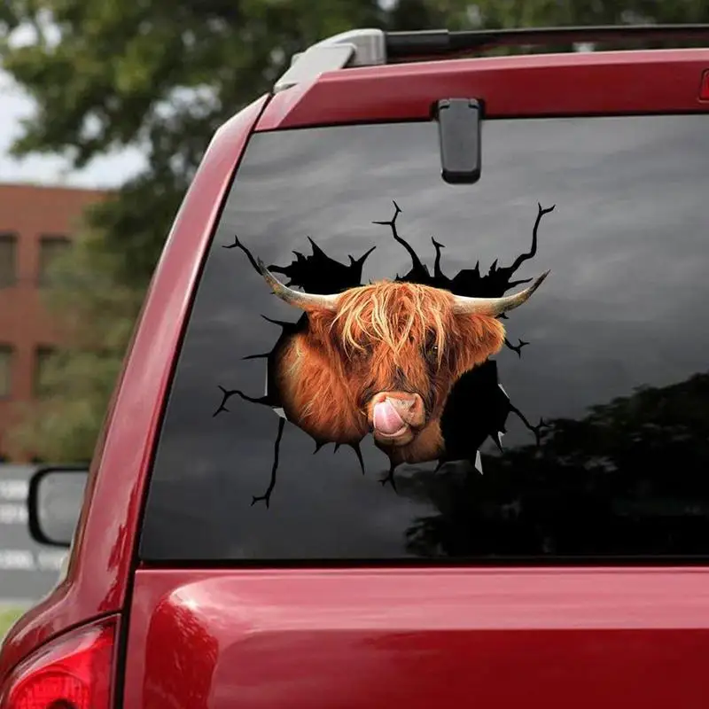 Farm Animal Stickers 3D Simulation Highland Cow Stickers Funny Reusable Cow Print Room Decor For Trucks Windows Bathrooms Cars