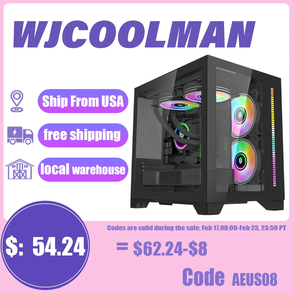 WJCOOLMAN Sea View Room Mini (without Light Strip and Bottom Dust Net) Black 2Side Transparent Glass Gaming Computer Case