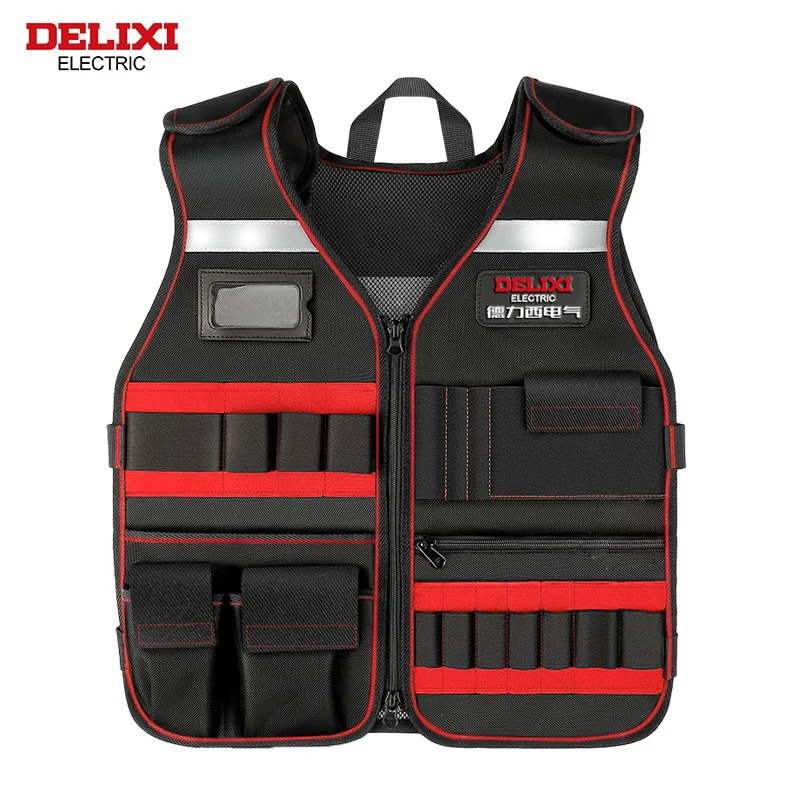 DELIXI ELECTRIC Tool Vest Storage Tool Electrician Work Clothes Reflective Vest Structure Safety Vest Breathable Storage Vest
