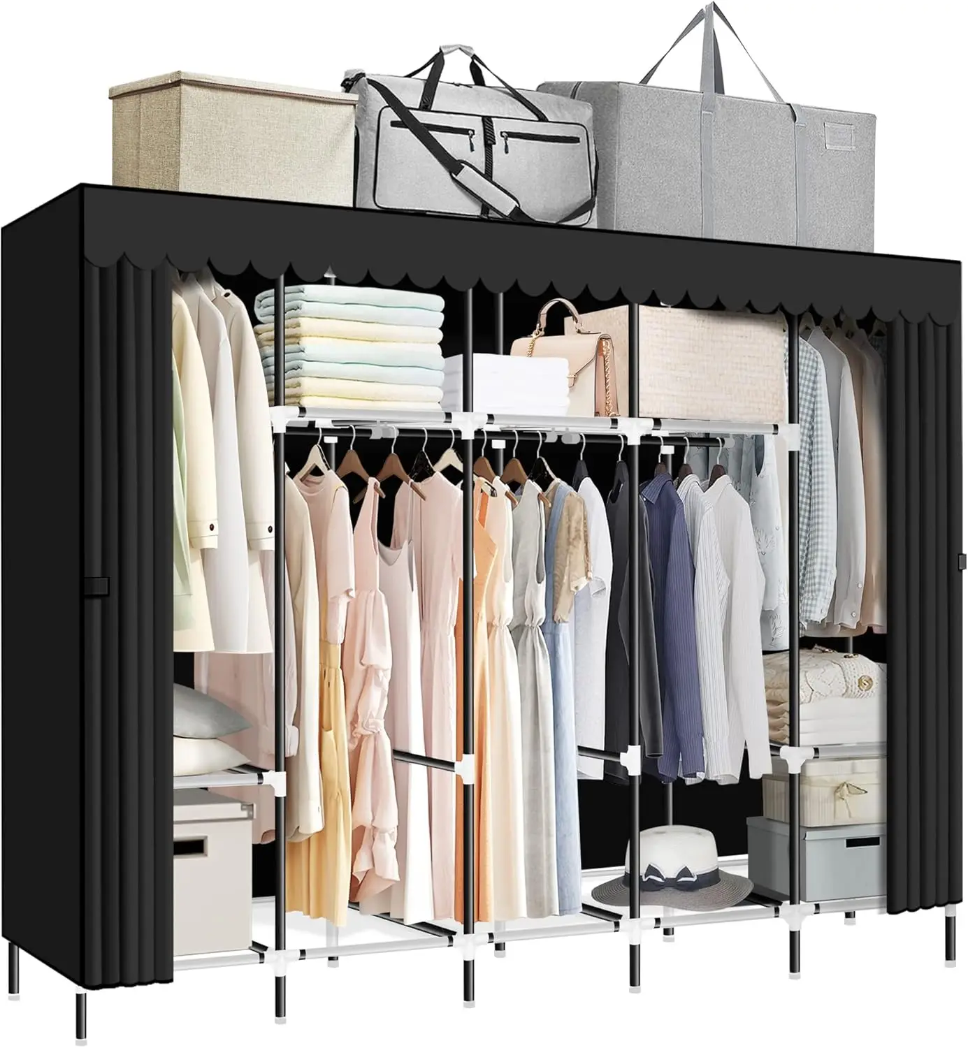 

Portable Closet, Great Size 82-Inch Portable Wardrobe with 5 Hanging Areas and 10 Storage Shelves, Black Portable Closets