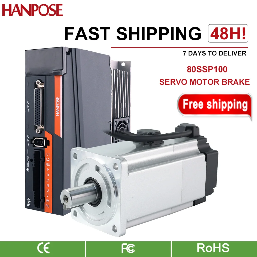 Servo Motor Kit 80ssp100 w Freio 5.4a 3.3n.m Mais Asd2100 Servo Drive Ac200240v Mais 3m Cabo do Encoder 6000rmp ac Servo Motor 1000w