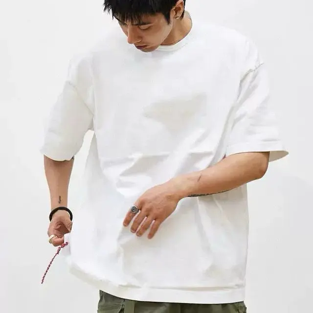 

Классическая футболка в японском стиле с коротким рукавом, 300 г, хлопок, красная, модная, универсальная, свободного кроя, дышащая