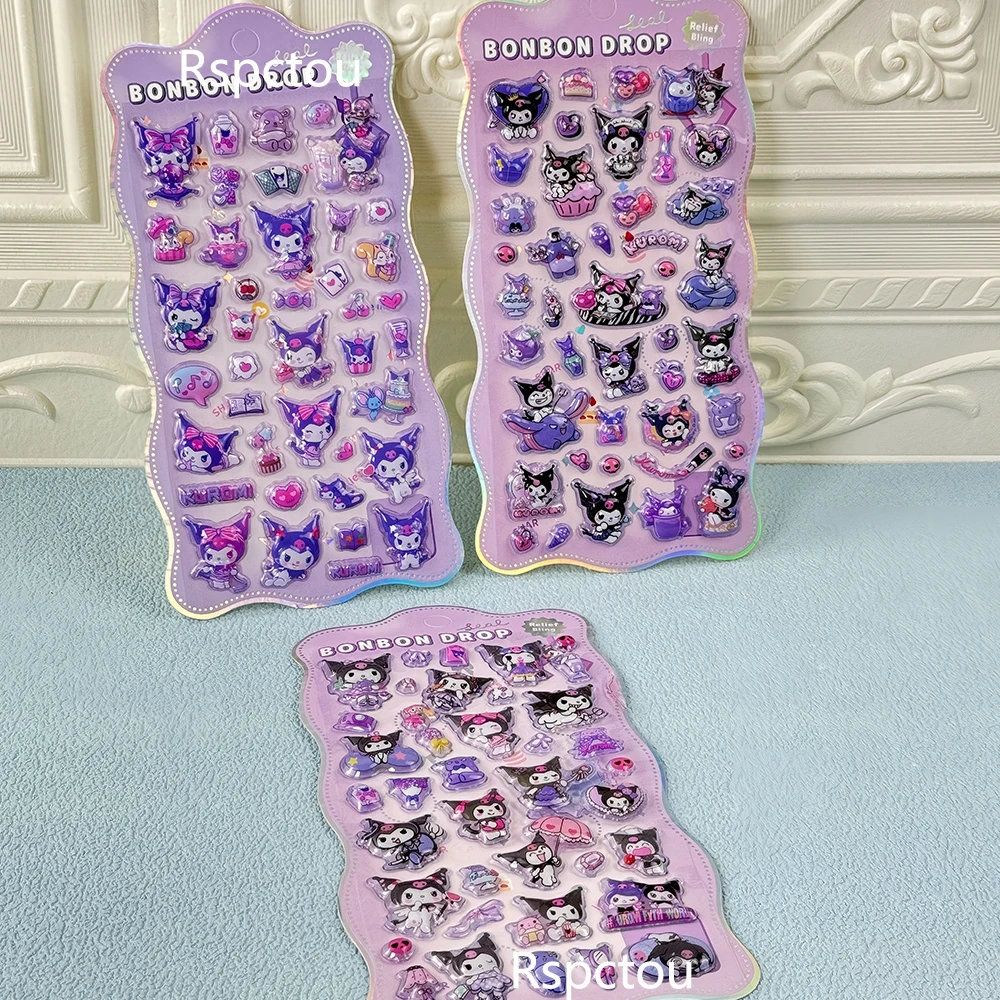 4 قطعة Kawaii Kuromi ميلودي ثلاثية الأبعاد منتفخ ملصقات مضحك الكرتون سانريو الإغاثة الشارات DIY بها بنفسك محمول الهاتف زجاجة ماء لطيف ملصق ديكور