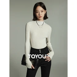 Toyouth Women Sweater 2023 Winter Long Sleeve Half High Collar Slim Fit Knitwear Simple Basic Four Colors Undershirt Tops