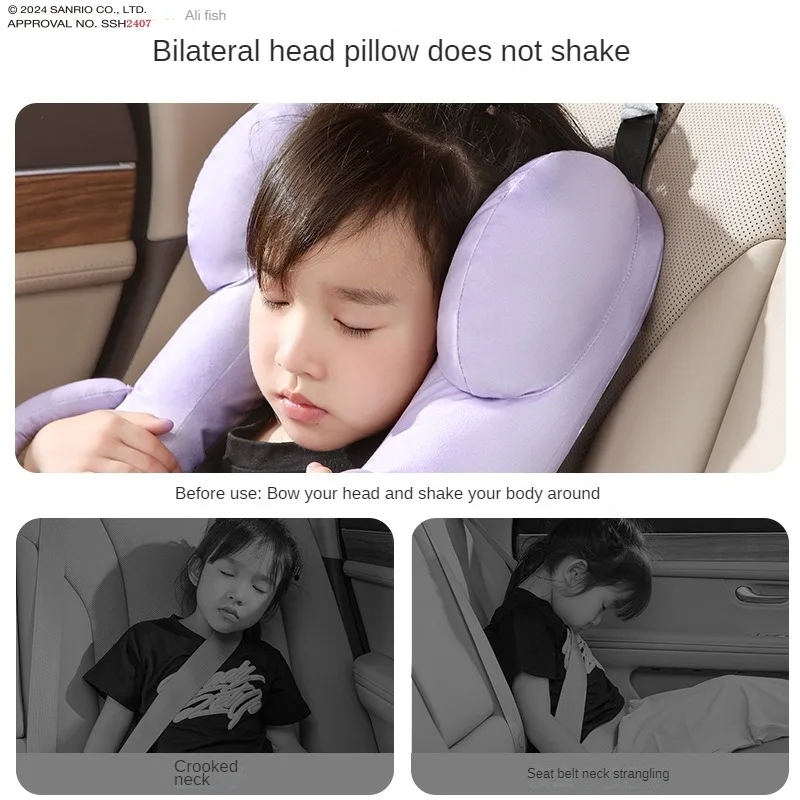 Kawaii Anime Cartoon Car Kids Fixed Sleeping Pillow Kuromi My Melody Vehicle Mounted Pillow Back Row Neck Pillow Sleep Artifact