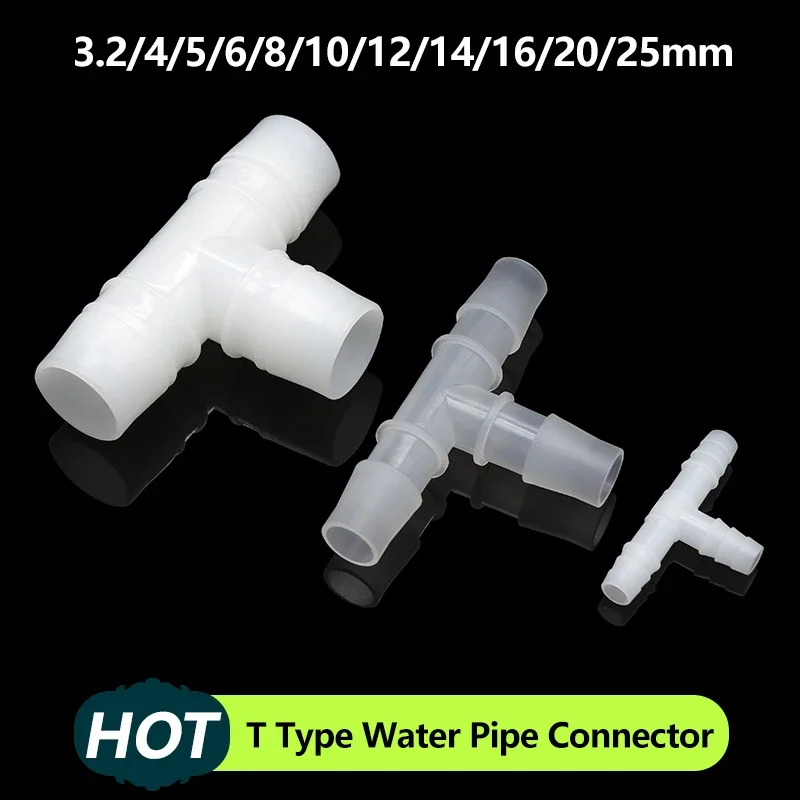 

5/10pcs OD 3.2mm - 25mm T Type Water Pipe Connector Tee Barb Water Splitter Fitting Plastic Pipe Garden Irrigation Coupler Joint