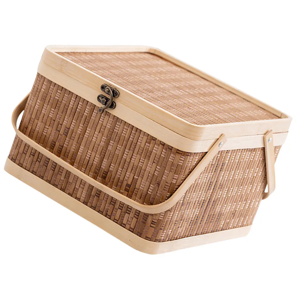 

Bamboo Woven Capacity Portable Picnic Bamboo Basket Lid for Egg Fruit Storage Home Decorative Vegetable Basket