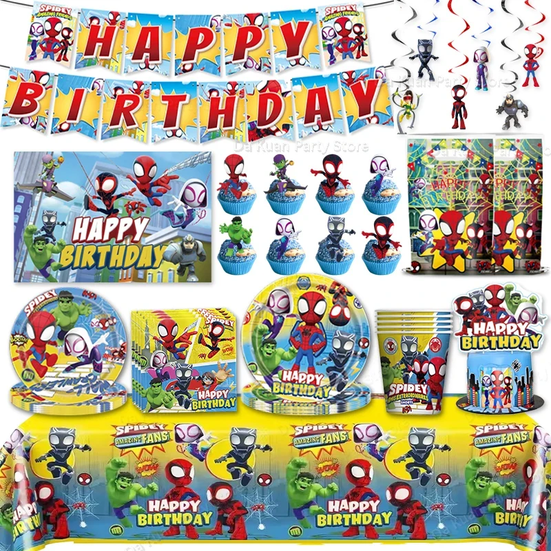 New Spidey And Friends Cup Plate Kit Kids Favors Boy 1-9st Birthday Party Decoration Baby Shower Supplies Spider-man Candles view 2