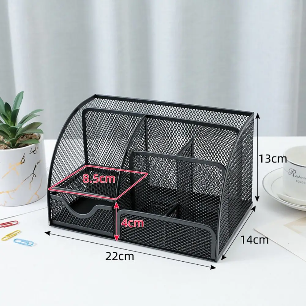 

Creative Multi Grid Pen Holder Metal Mesh 6 Compartments Desktop Office Organizer Multi-functional 1 Drawer Sundries Storage Box