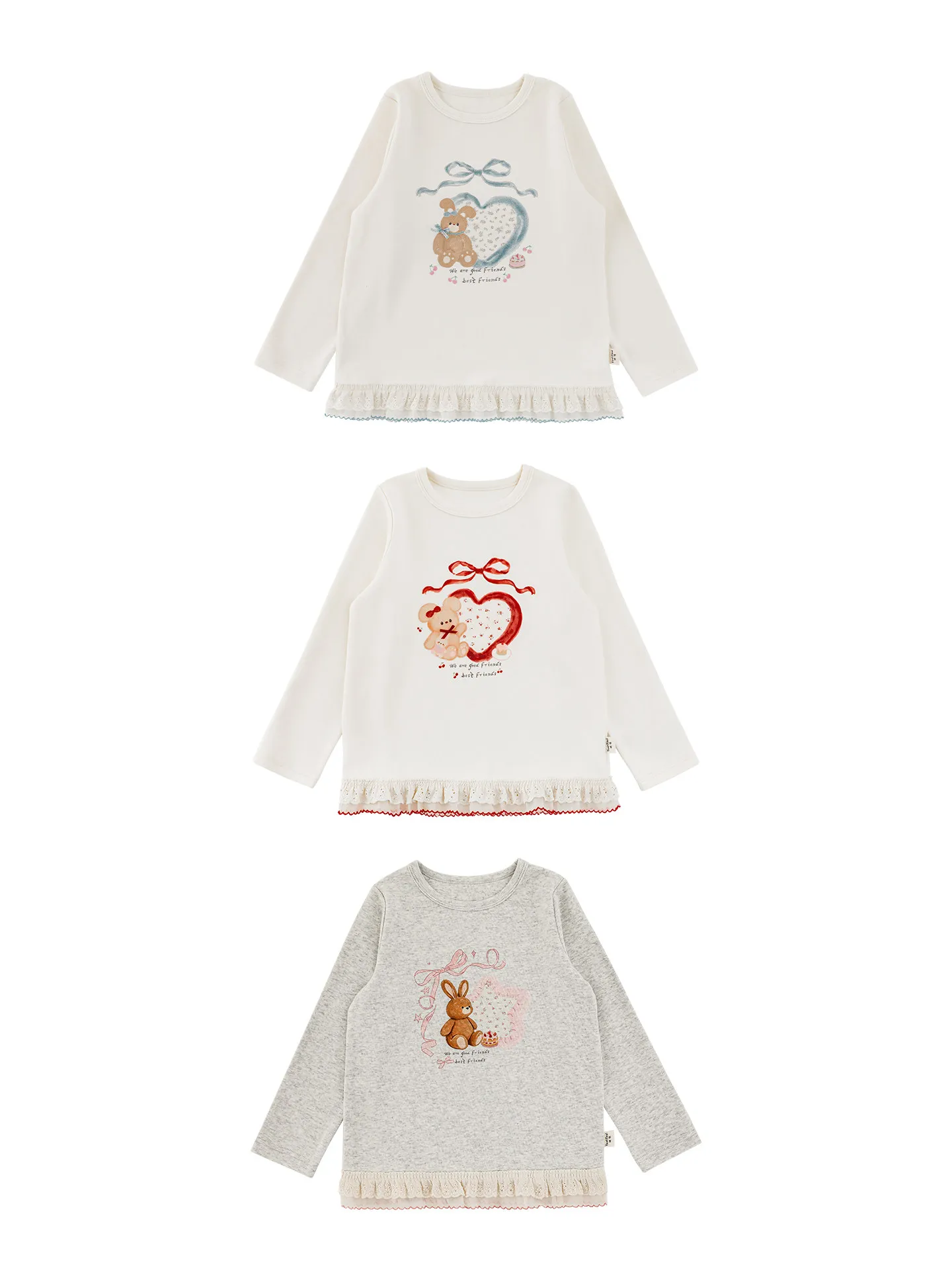 New Arrival Children Girls Round Neck Long Sleeve T-shirt Cartoon Lace Loose Autumn Tops 2-10Y