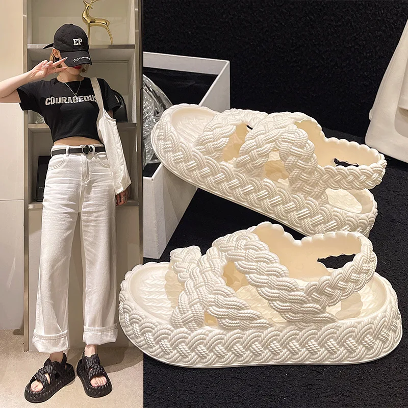 

New Fashion Summer EVA Thick Sole Heightened Women's Sandals with Simple Crossover and Thick Sole Solid Color Casual Sandals