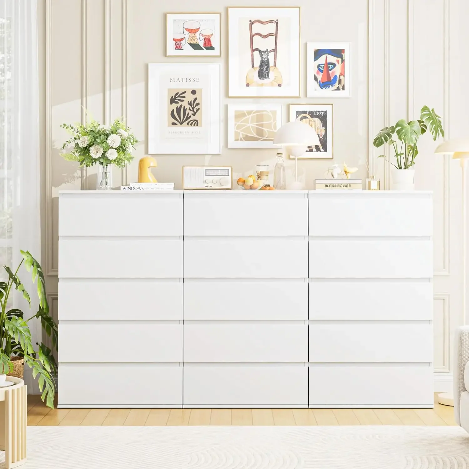 

White Dresser, 5 Drawer Tall Dresser with Large Storage Space, Modern Storage Chest of Drawers, Organizer Cabinet for Home