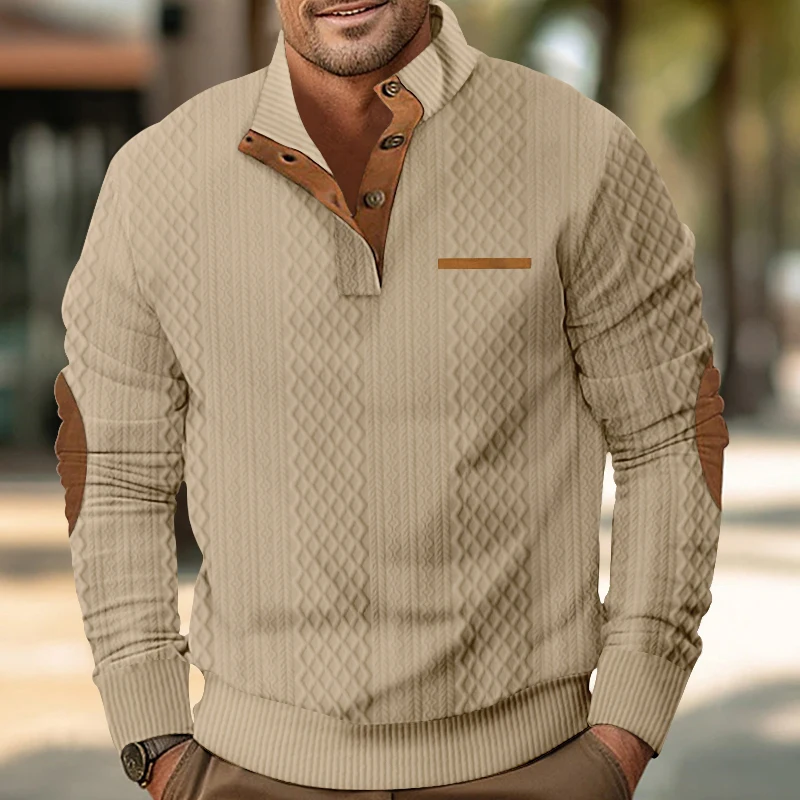 Suéter de punto Jacquard para hombre, jersey de manga larga, cuello de pie, ocio al aire libre, talla europea, primavera y otoño, nuevo