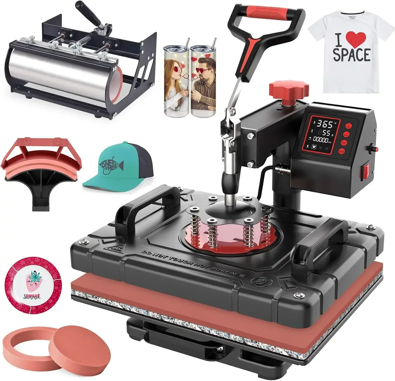 5 in 1 Heat Press Machine Sublimation Heat Press 360° Swing Away Heat Transfer Digital T-Shirt Pressing Multifunction Combo