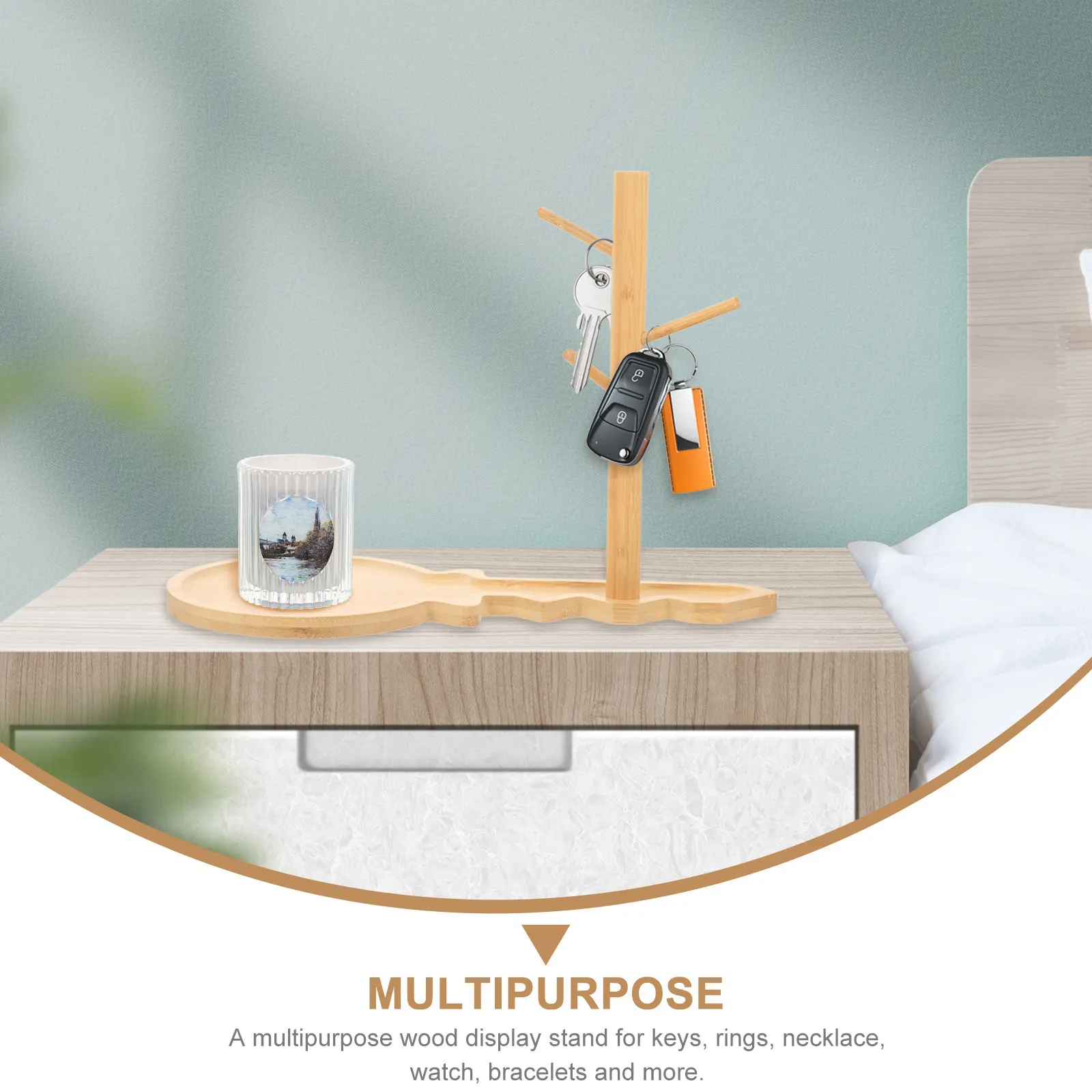 

1Set Wood Key Holder Entryway Table Wooden Jewelry Display Stand Organizer for Rings Necklaces Bracelets Watches Trinkets Key