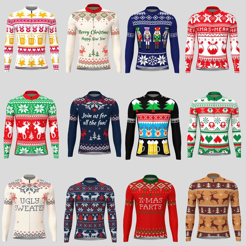 

Christmas Long Sleeve Cycling Jersey Men Cycling Clothing No Fleece Outdoor Sports Coat MTB