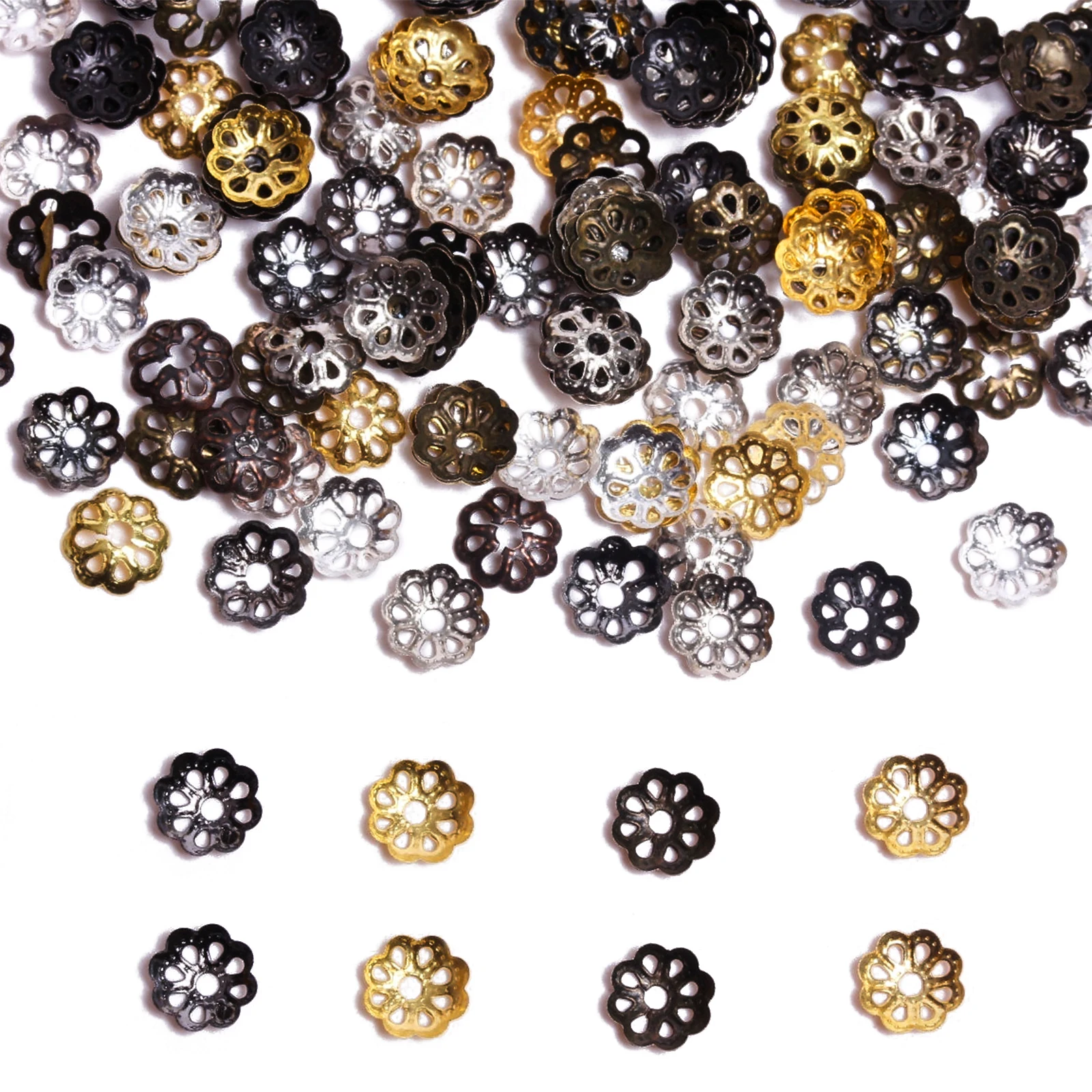 about 300Pcs/lot 6mm Metal Hollow Flower Bead Caps Connectors DIY End Cap Jewelry Making Findings Wholesale