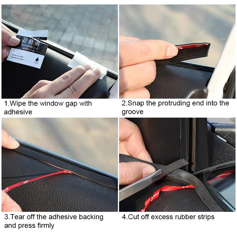 2/4m Car Window Seal Strip Rubber V Shape Auto Car Side Window Lift Gap Filler Soundproof Waterproof Protector Strip