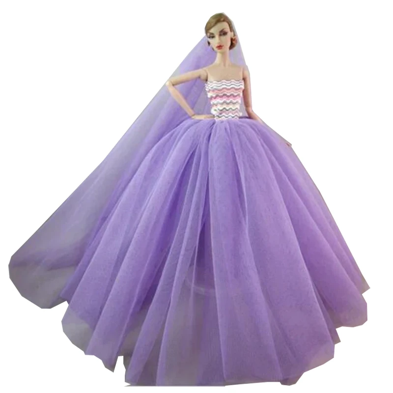 Doll's quality pink green wite purple blue color full lace princess eveningl dress for barbie doll