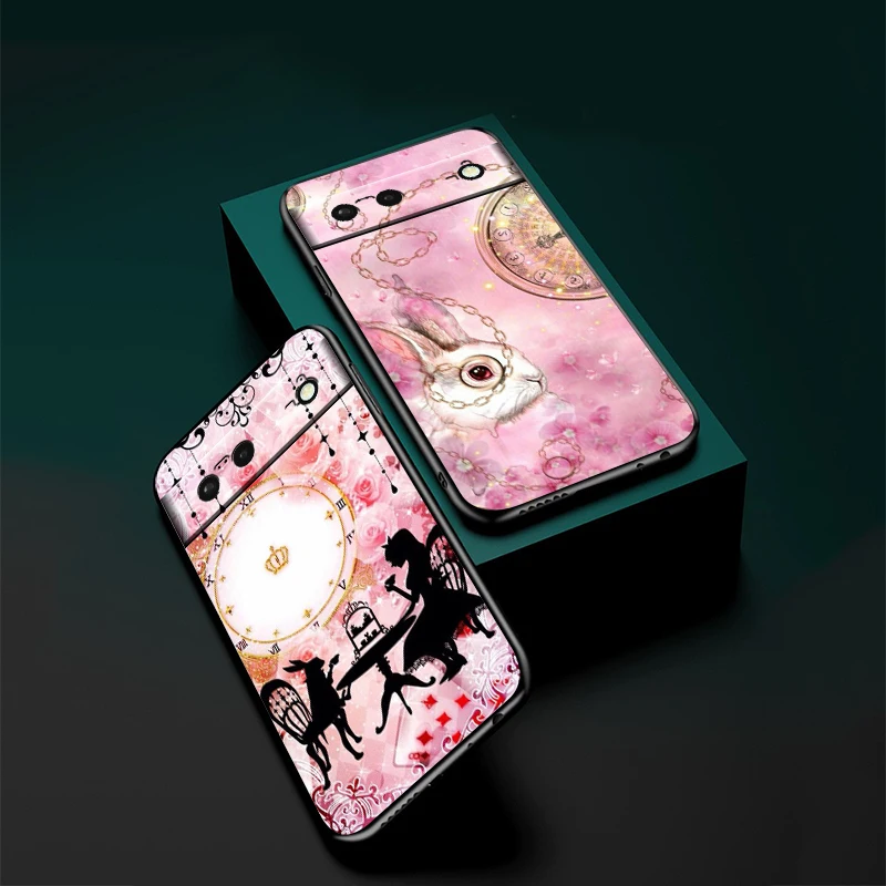 Alice In Wonderland For Google Pixel 8 7A 7 6A 6 5A 5 4 4A XL 5G Black Silicon Shockproof Shell Back Phone Case