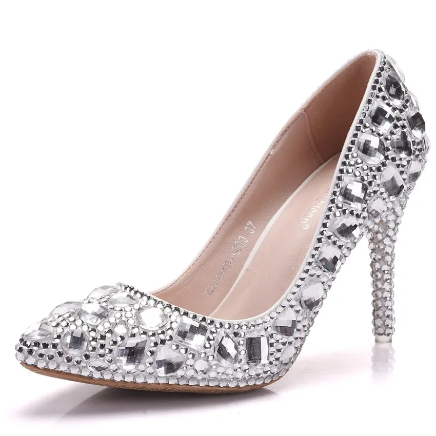Foreign trade plus size high heels, crystal wedding shoes, rhinestone high heels, slim heels, pointed evening shoes image 6