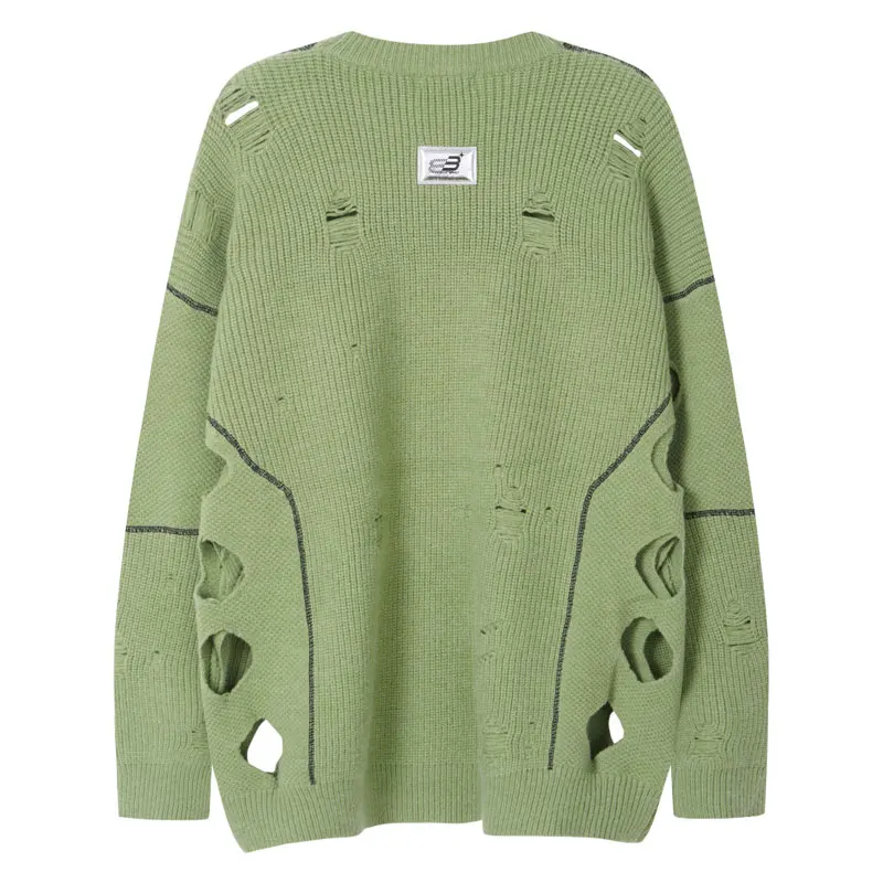 Vintage Sweater Y2K Grunge Distressed Open Knit Jumper Streetwear Hip Hop Ripped Holes Knitted Sweaters Harajuku Casual Pullover