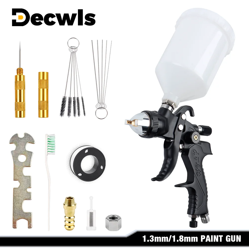 1.3mm/1.8mm Professional HVLP Spray Gun Set 600ml Cordless Paint Spray Gun for Furniture/Car Spray Painting Household Air Tools