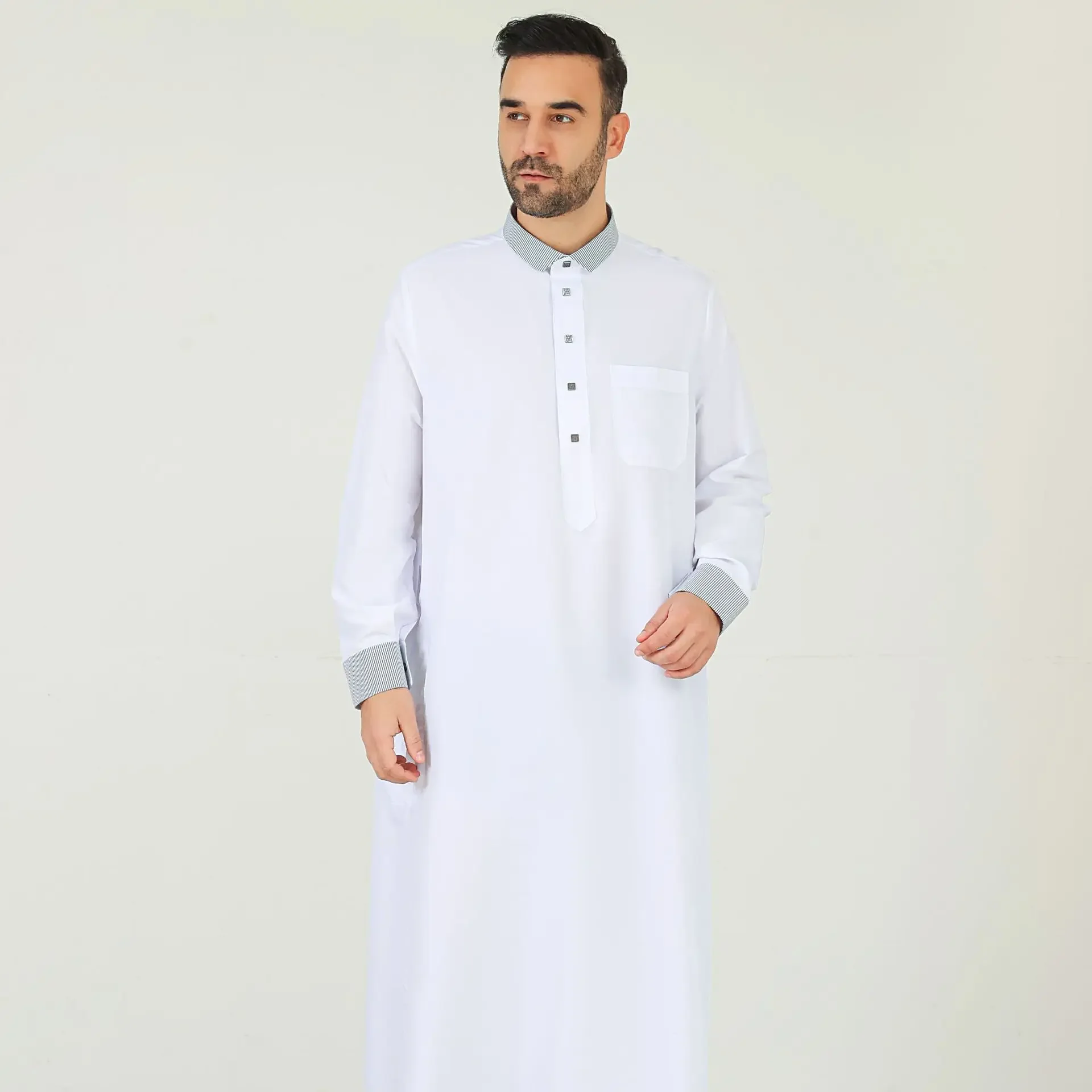 

Luxury Men's Islam Muslim Arab Men Robe Long Sleeve Stand Collar Arab Jubba Thobe Ramadan Eid Clothing Dubai Abaya Kaftan Caftan