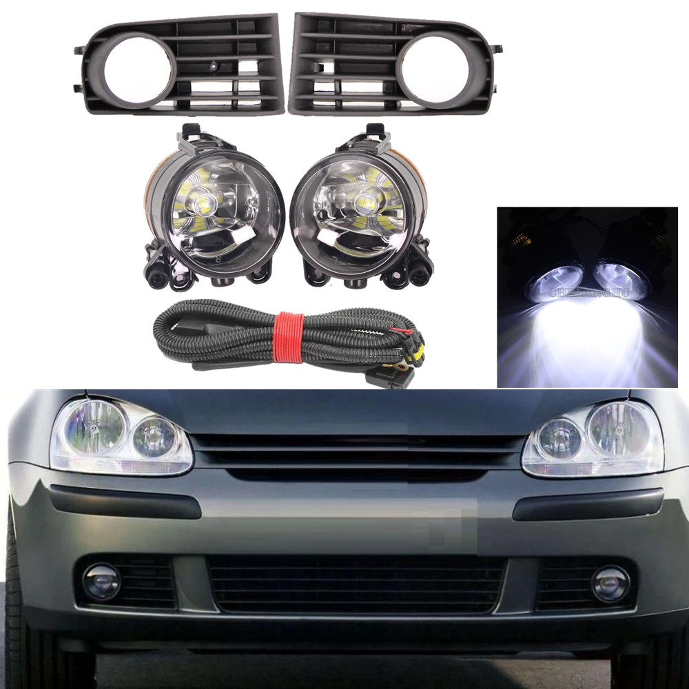 Car Lights For VW Golf 5 V MK5 R32 2004 2005 2006 2007 2008 2009 Car-styling Front LED Fog Light Lamp +Grille Cover + Wire