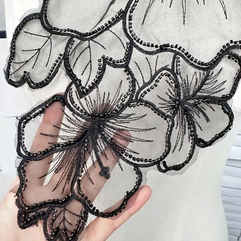 

Вышитые нашивки с цветочным принтом, элегантные цветочные аппликации из тюля из бисера для украшения, большие аппликации, к