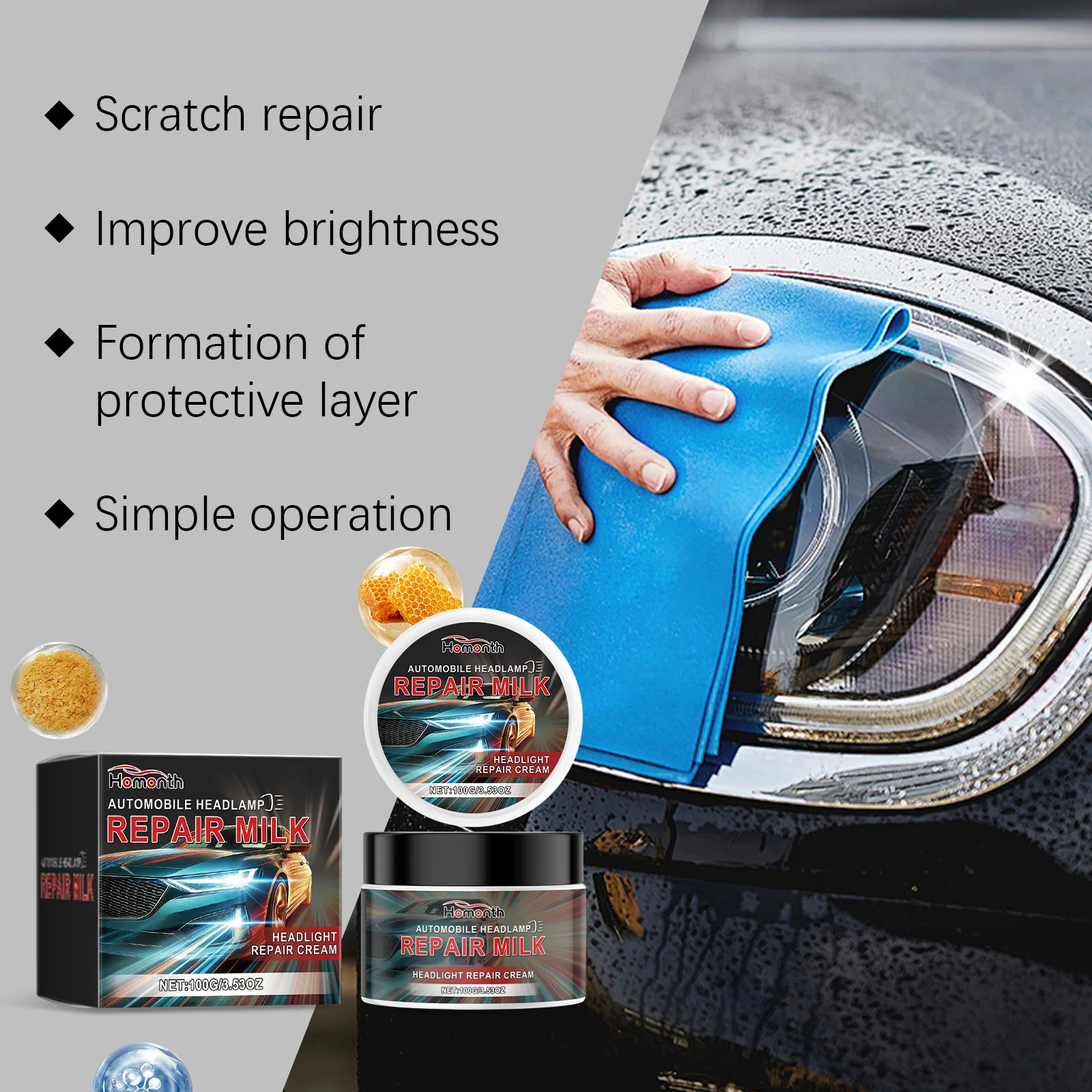 Car Headlight Restoration Polishing Kit Auto Scratch Remover & Oxidation Cleaner Repair Paste for Headlamp Assembly