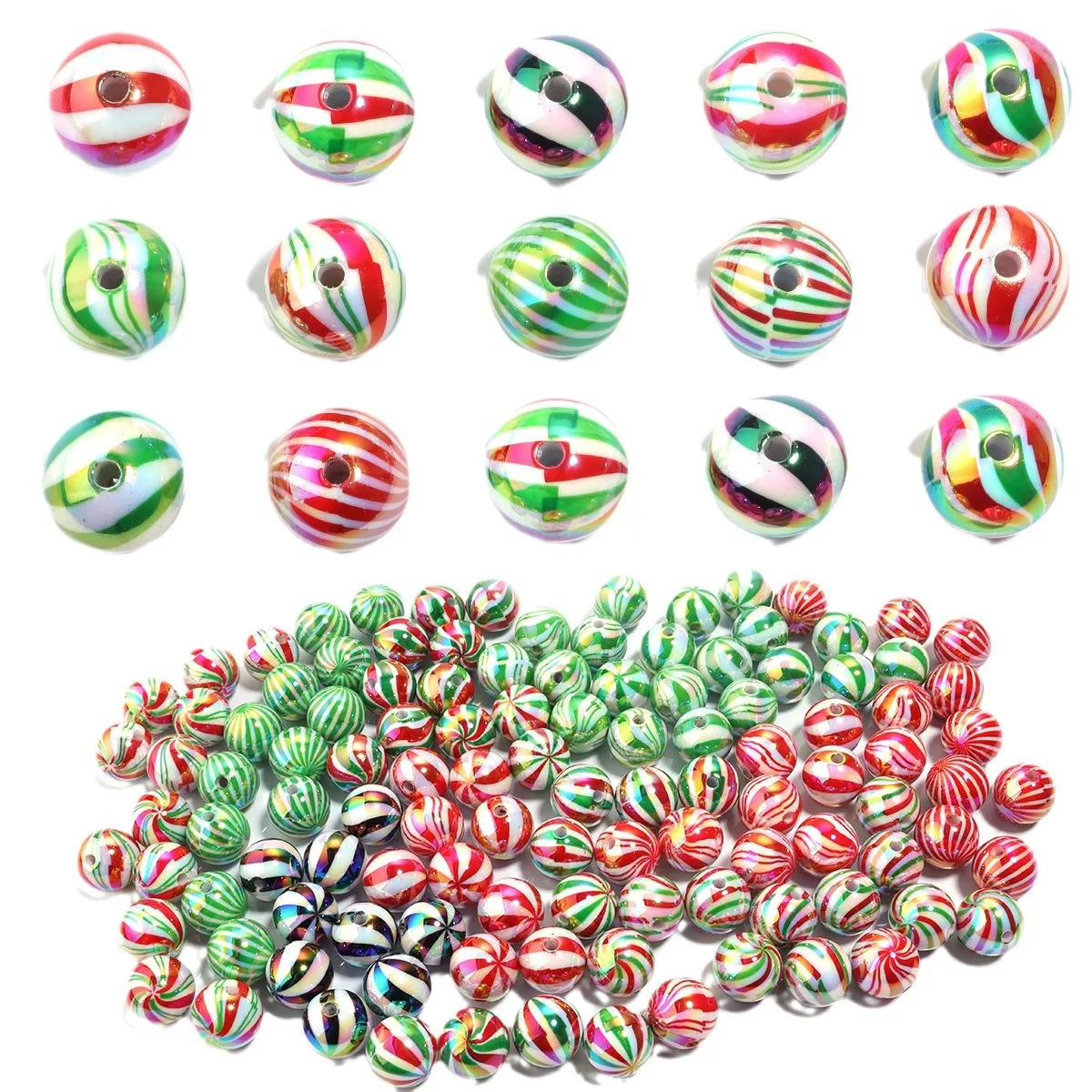 DIY Jewelry Findings AB Colors Stripes Style Acrylic Round Gumball Beads Fit Bracelet Necklace Earring Earring Pen 16mm 50pcs