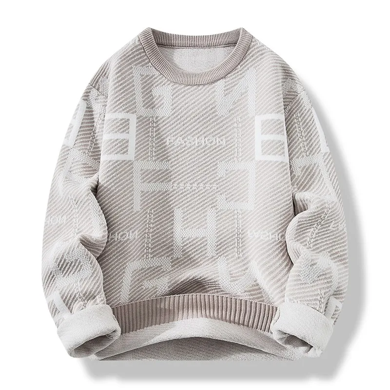 Suéter de punto con estampado de dibujos animados para hombre, jersey con cuello redondo de Color claro, Tops de gran tamaño, ropa de calle cálida, Unisex, otoño