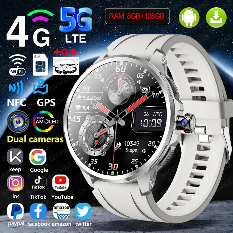 4G Full Network Smart Watch 1.95 inch Big Screen HD Video Call 8GB+128GB RAM 2100mAh Google Play WIFI GPS Sim Card 5G Smartwatch