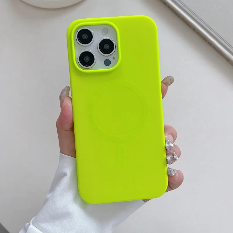 حافظة فاخرة من السيليكون السائل الفلوريسنت المغناطيسي لهاتف Magsafe لهاتف iPhone 16 15 14 13 12 Pro Max Plus غطاء شحن لاسلكي