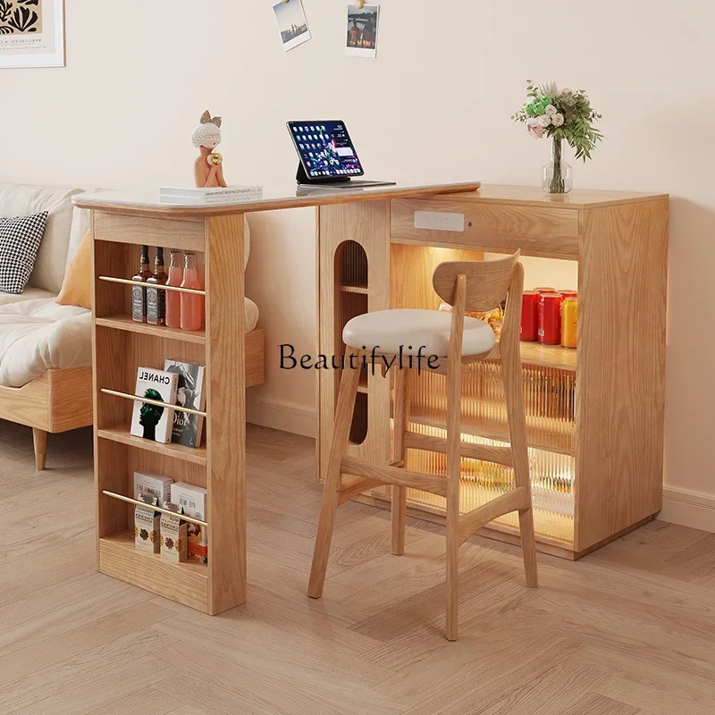 

55Multifunctional Japanese rock slab partition integrated solid wood retractable dining table