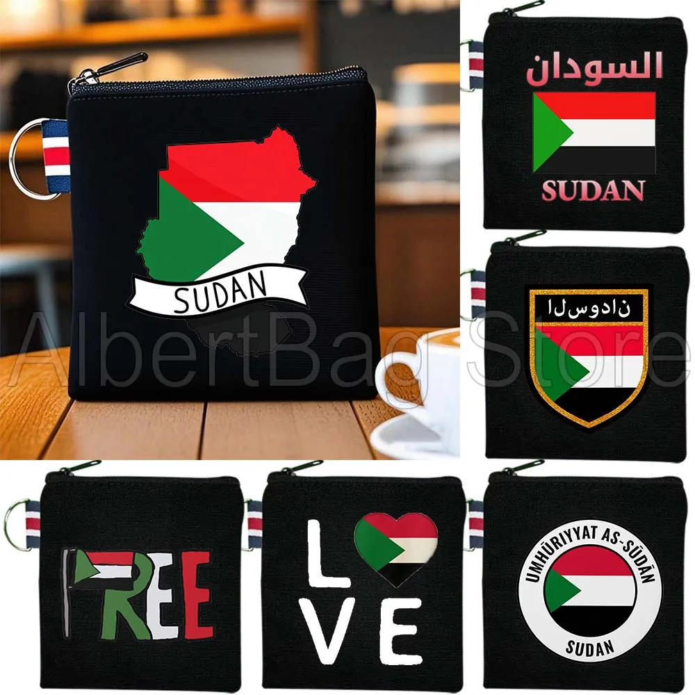 

Sudan Flag Map Sudanese Patriotic Gifts Nubian Pyramids Canvas Coin Purse Small Square Key Storage Card Bag Cotton Wallet Pouch