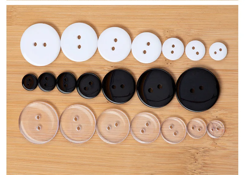 Size: 9~25mm, 10-100Pcs/Lot, 4～2holes, White Black Transparent Resin Buttons for Clothing Needlework Crafts Wholesale Supply